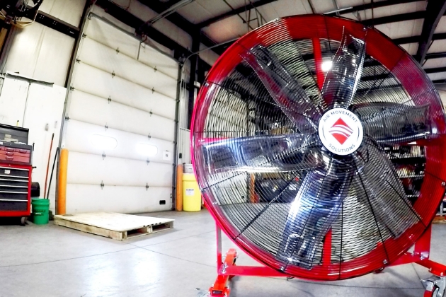 AirMobile, the mobile drum fan in a commercial garage. 
